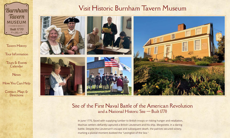 Website designed for Burnham Tavern Museum