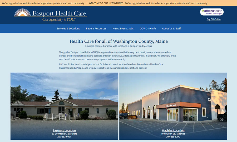 Website designed for Eastport Health Care, Inc.