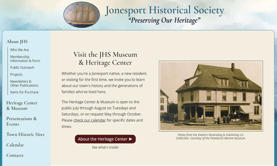 Website designed for Jonesport Historical Society