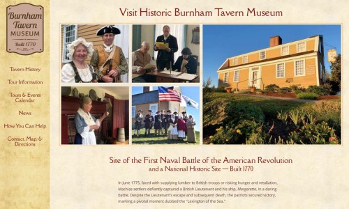Screenshot of Burnham Tavern Museum website main page